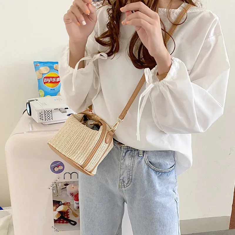 Amozae-Straw Crossbody Bag For Women 2024 New Bohemian Small Knitting Summer Purse And Handbag Vacational Bucket Beach Bags