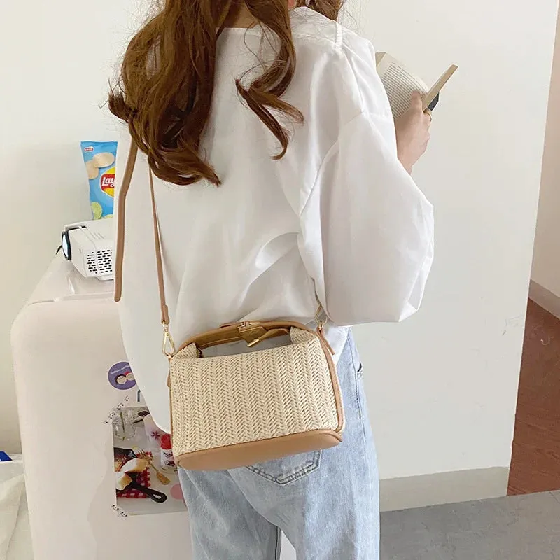 Amozae-Straw Crossbody Bag For Women 2024 New Bohemian Small Knitting Summer Purse And Handbag Vacational Bucket Beach Bags