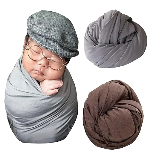 Babymoon | Set of 2 | Jersey Stretchable Baby Photography Shoot Wrap Cloth | Grey | Brown