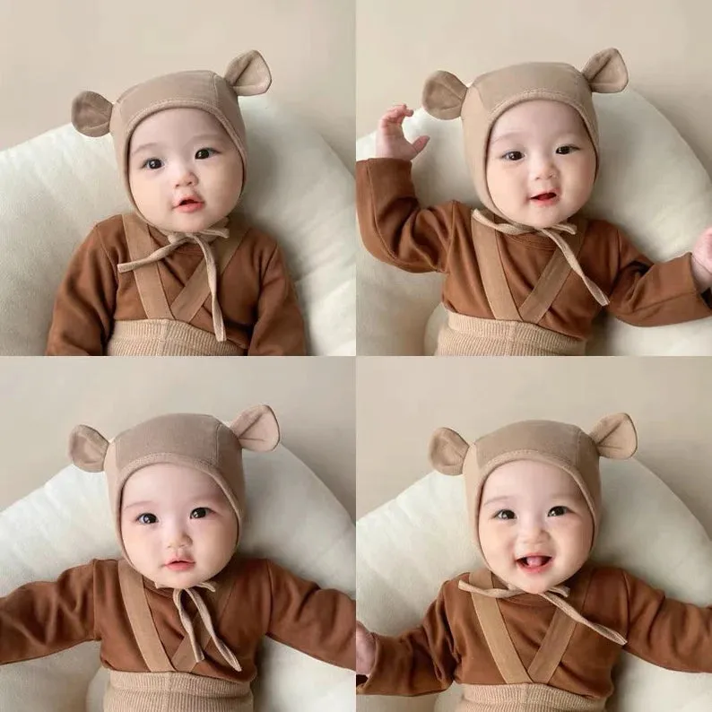 Babymoon Stretchable Bear Ears Baby Photography Cap Hat | NewBorn Photoshoot Props | Beige
