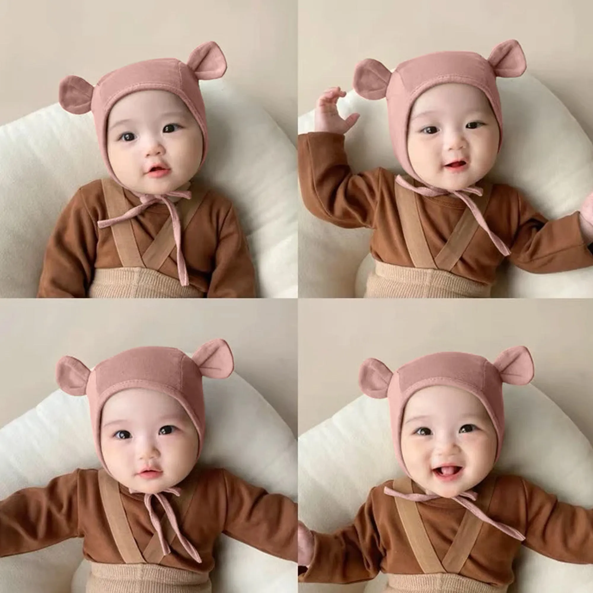 Babymoon Stretchable Bear Ears Baby Photography Cap Hat | NewBorn Photoshoot Props | Pink