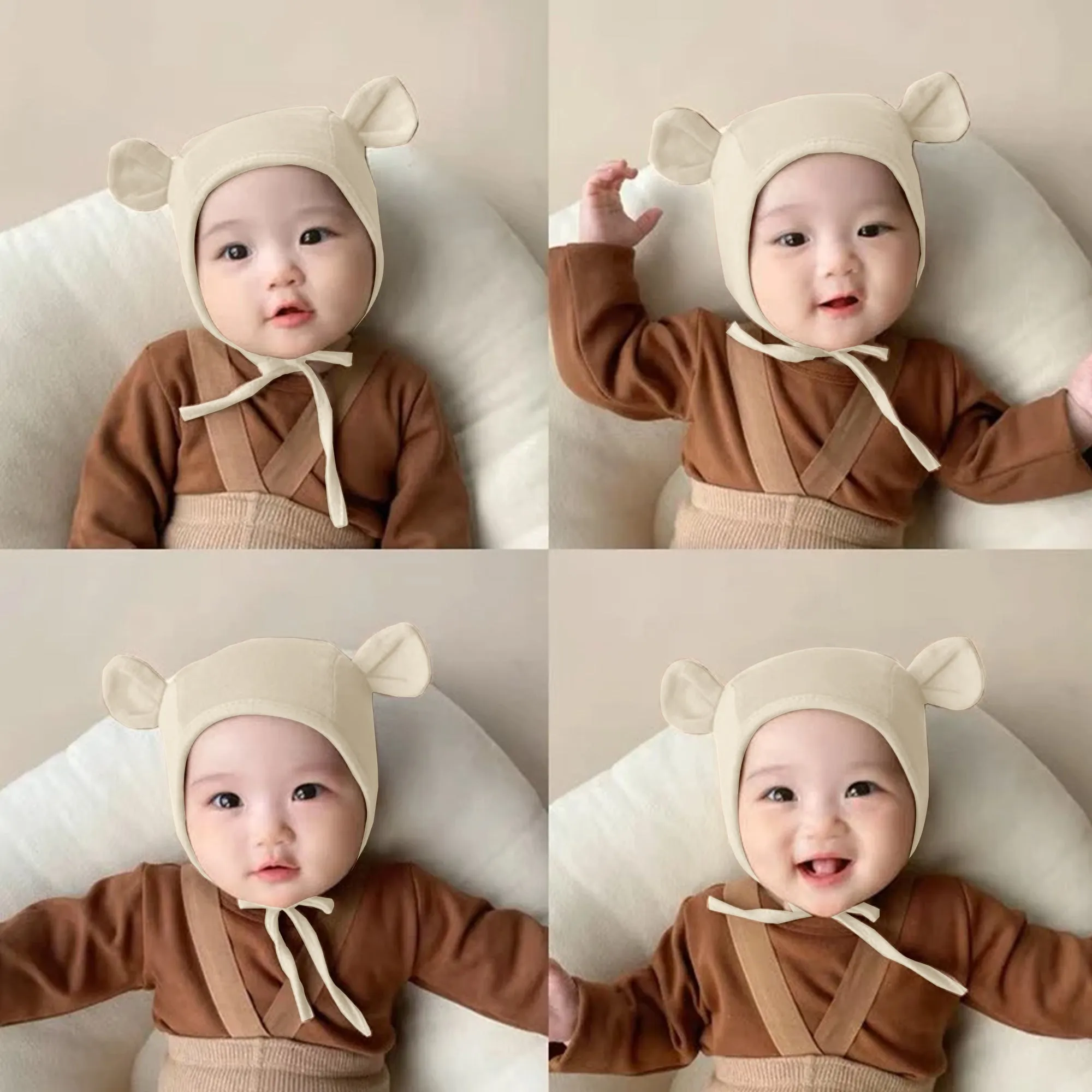 Babymoon Stretchable Bear Ears Baby Photography Cap Hat | NewBorn Photoshoot Props | White