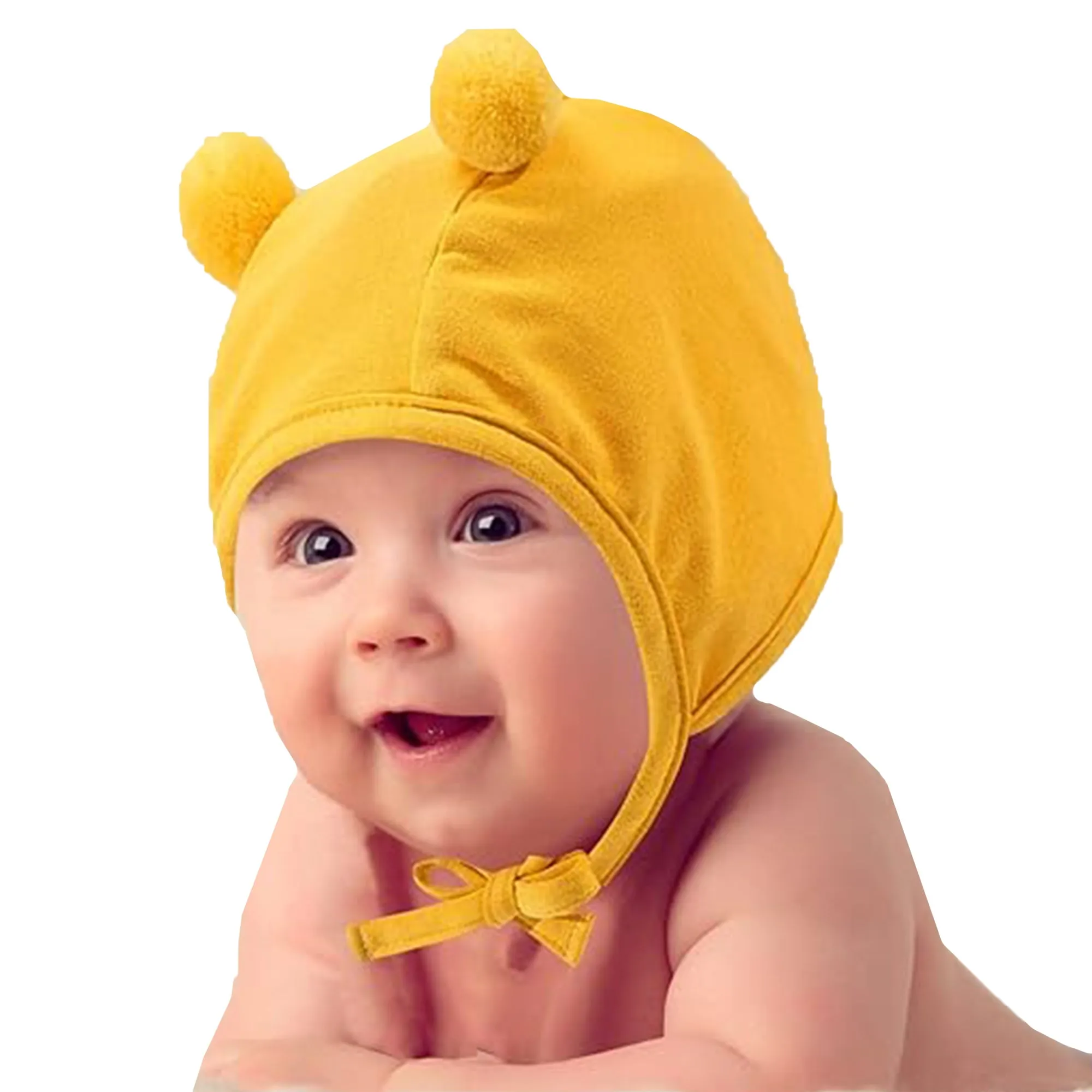 Babymoon Stretchable Bear Ears Baby Photography Cap Hat | NewBorn Photoshoot Props | Yellow
