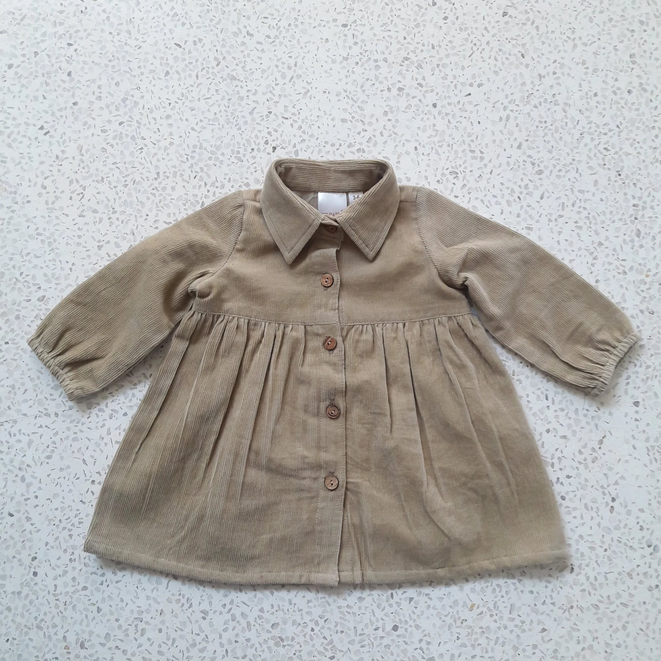 Corduroy Shirt Dress - Beige