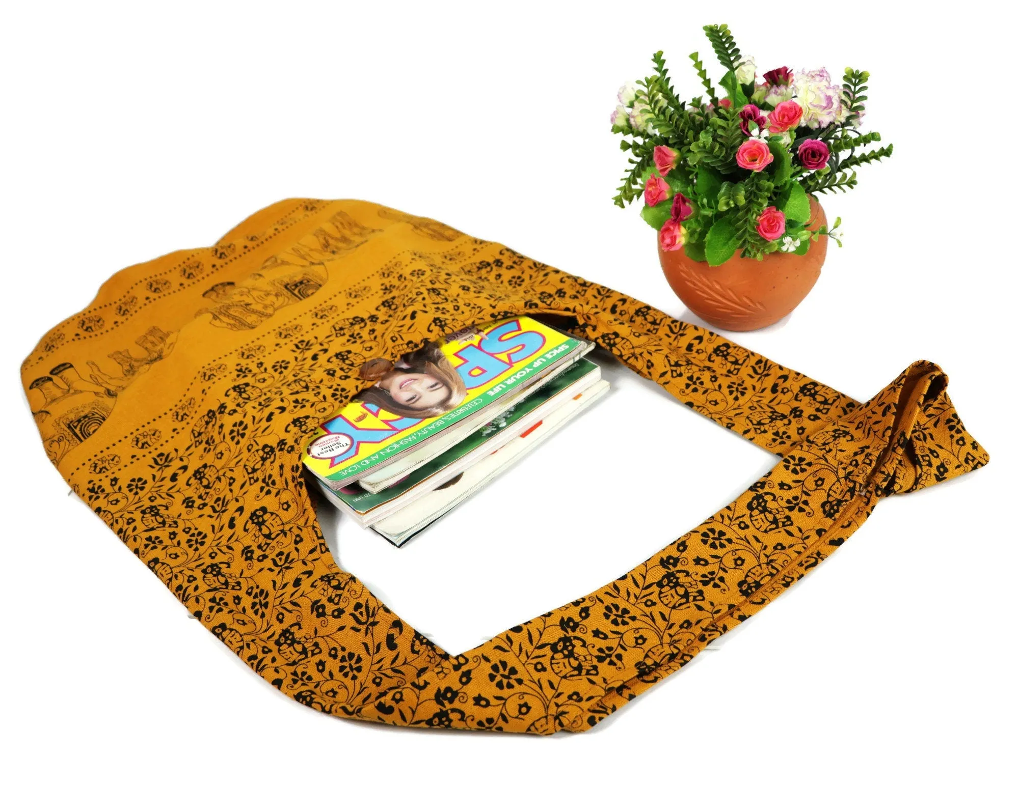 Crossbody bag / Elephants Bags/ Sling Bags / Cotton Bags/ Hippie Bag / Market Bags / Boho Bag / Shoulder Messenger Bag/ Mustard Yellow