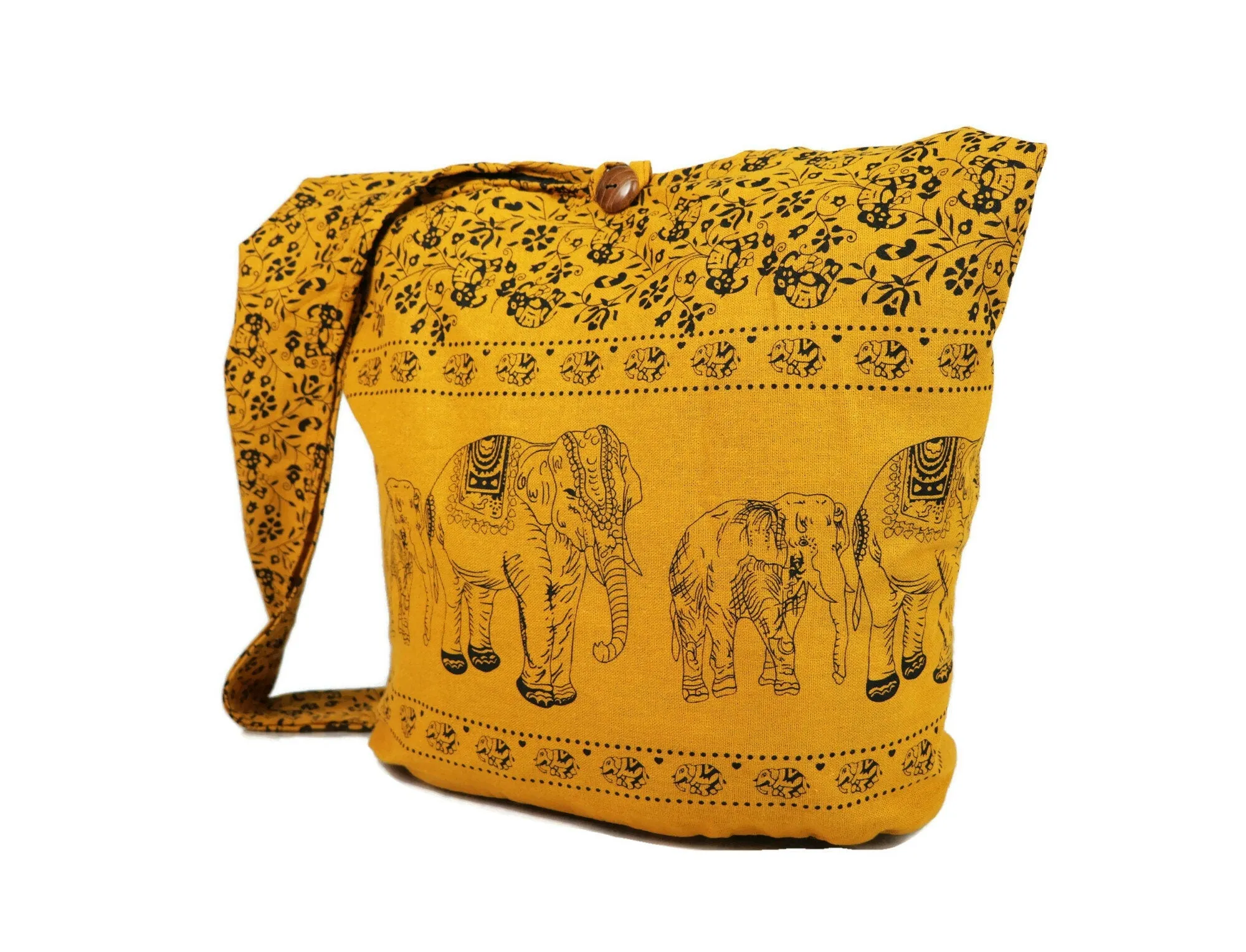 Crossbody bag / Elephants Bags/ Sling Bags / Cotton Bags/ Hippie Bag / Market Bags / Boho Bag / Shoulder Messenger Bag/ Mustard Yellow