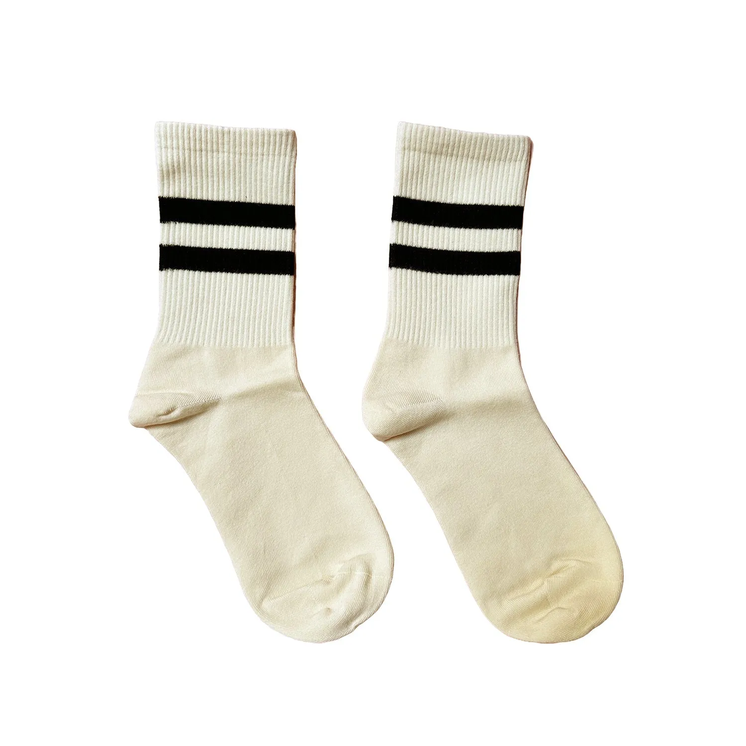 FLOOF Striped Crew Sock in Beige/Black