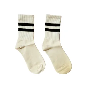 FLOOF Striped Crew Sock in Beige/Black