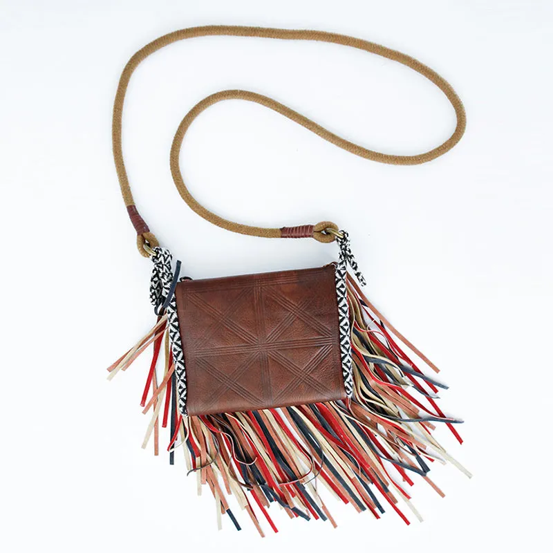 Handmade Boho Leather Fringe Crossbody Purse Western Purses With Fringe For Women