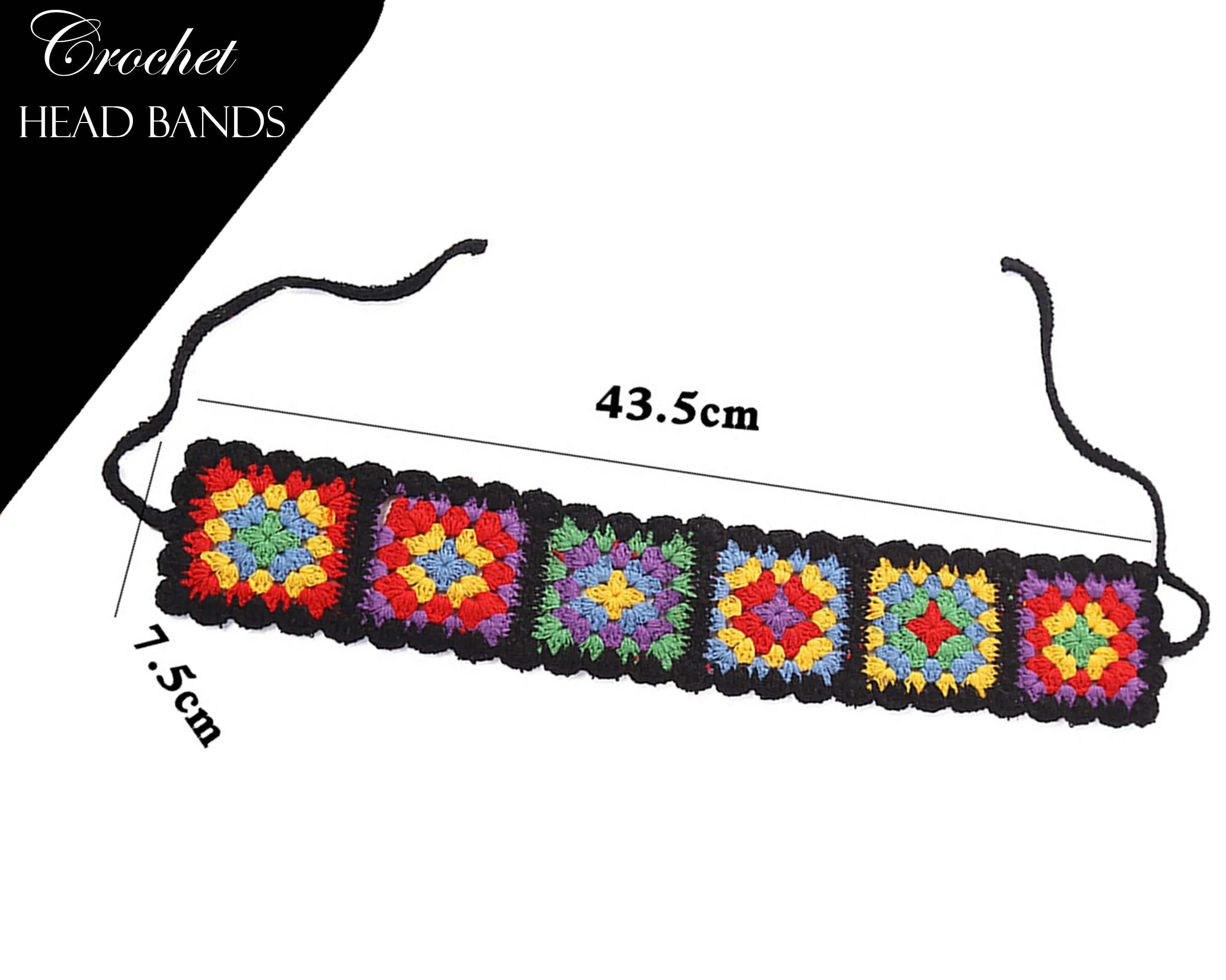 Knitted Crochet Headband, Handmade, Vintage, Gift For Her, Crochet vintage style, Woman Accessory Granny Square Headband Boho Style Hairband