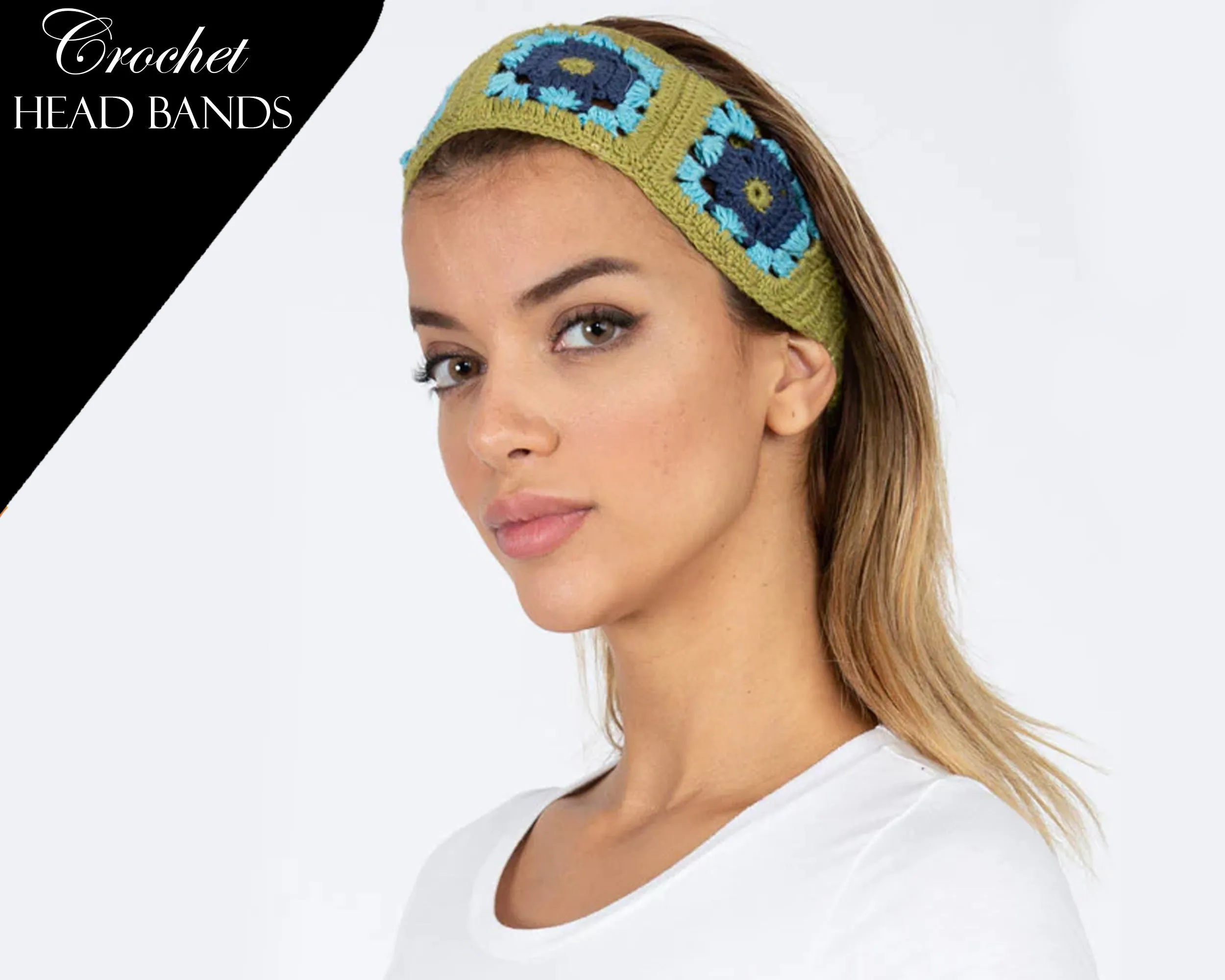 Knitted Crochet Headband, Handmade, Vintage, Gift For Her, Crochet vintage style, Woman Accessory Granny Square Headband Boho Style Hairband