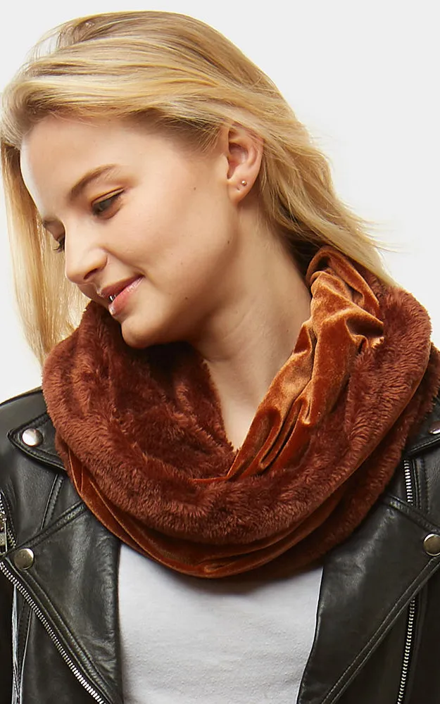 LOF928 Velvet Fur Linning Infinity Snood Scarf