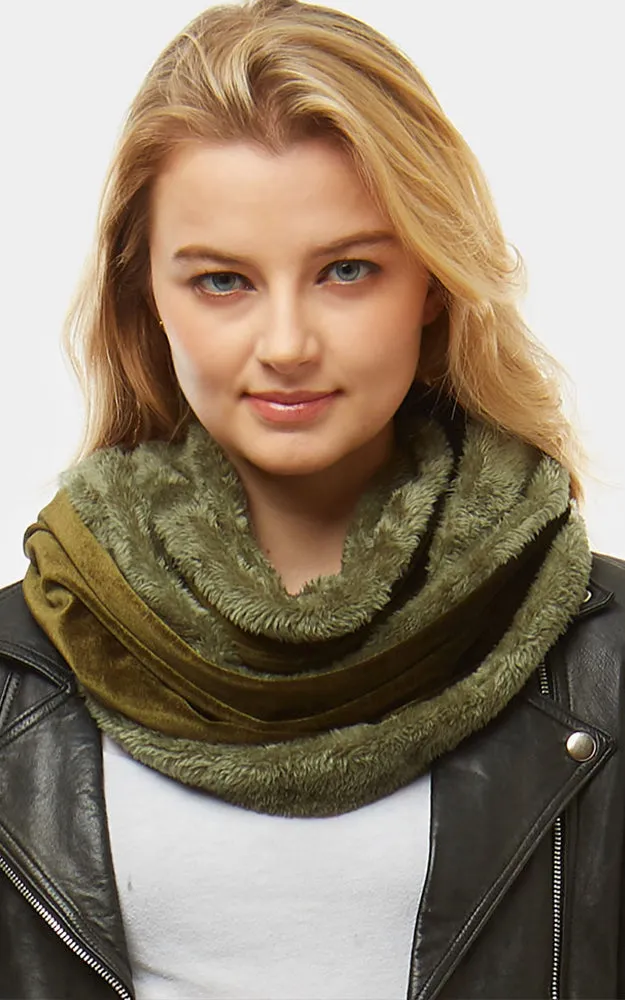 LOF928 Velvet Fur Linning Infinity Snood Scarf