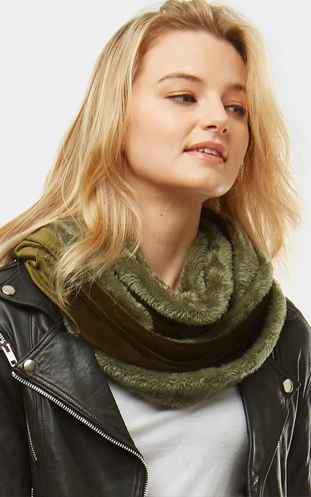 LOF928 Velvet Fur Linning Infinity Snood Scarf