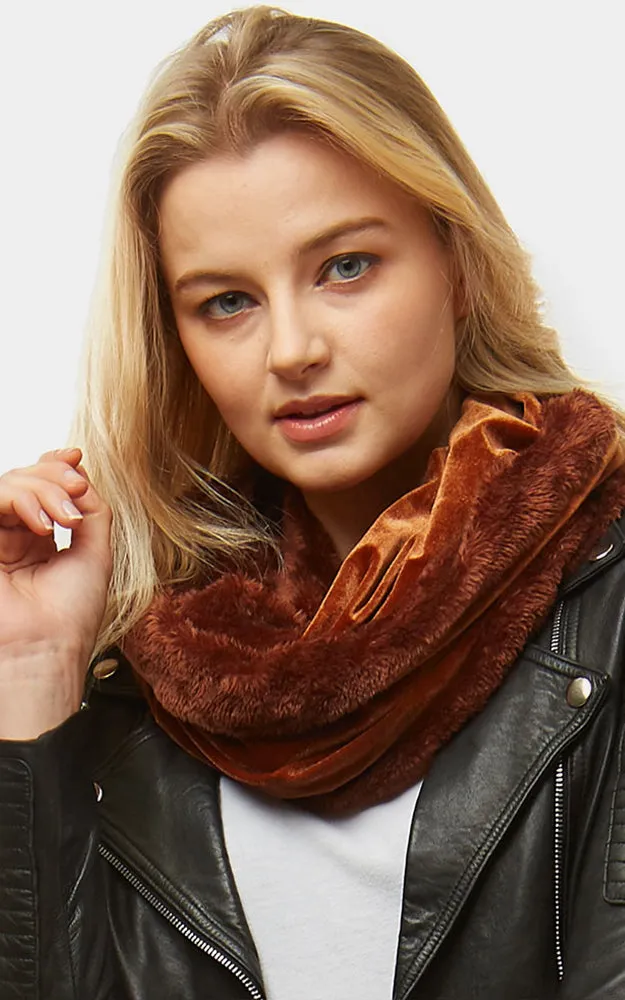 LOF928 Velvet Fur Linning Infinity Snood Scarf
