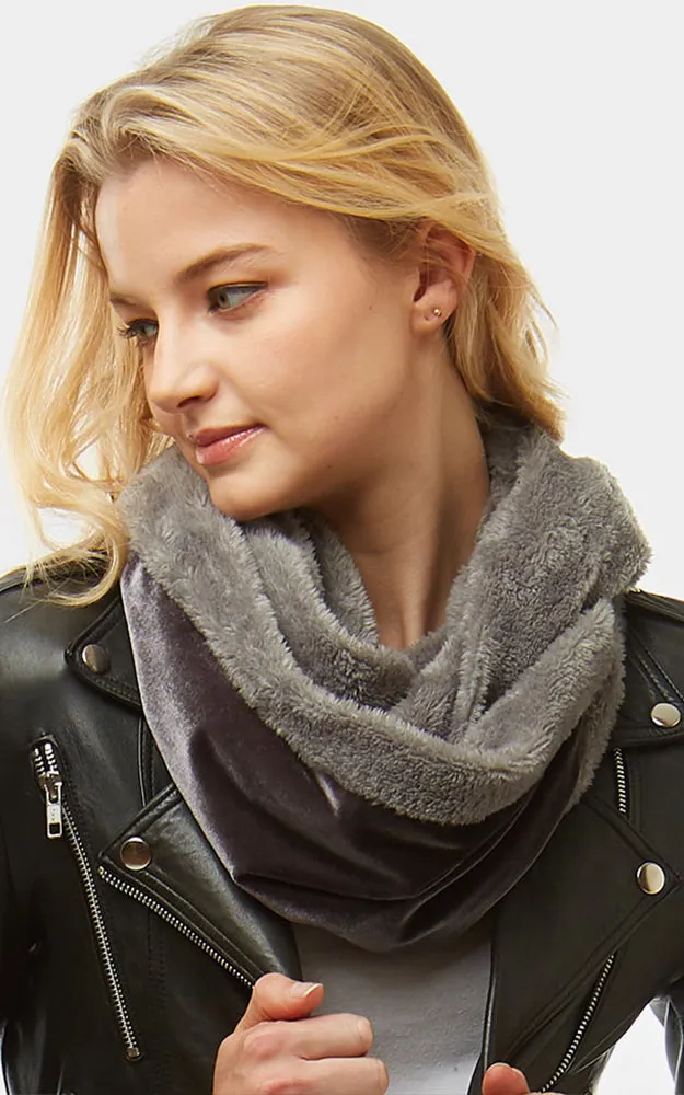 LOF928 Velvet Fur Linning Infinity Snood Scarf