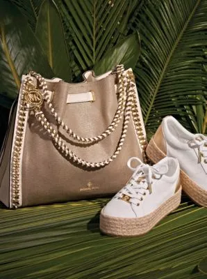 Mina Large Metallic Canvas Chain Shoulder Bag