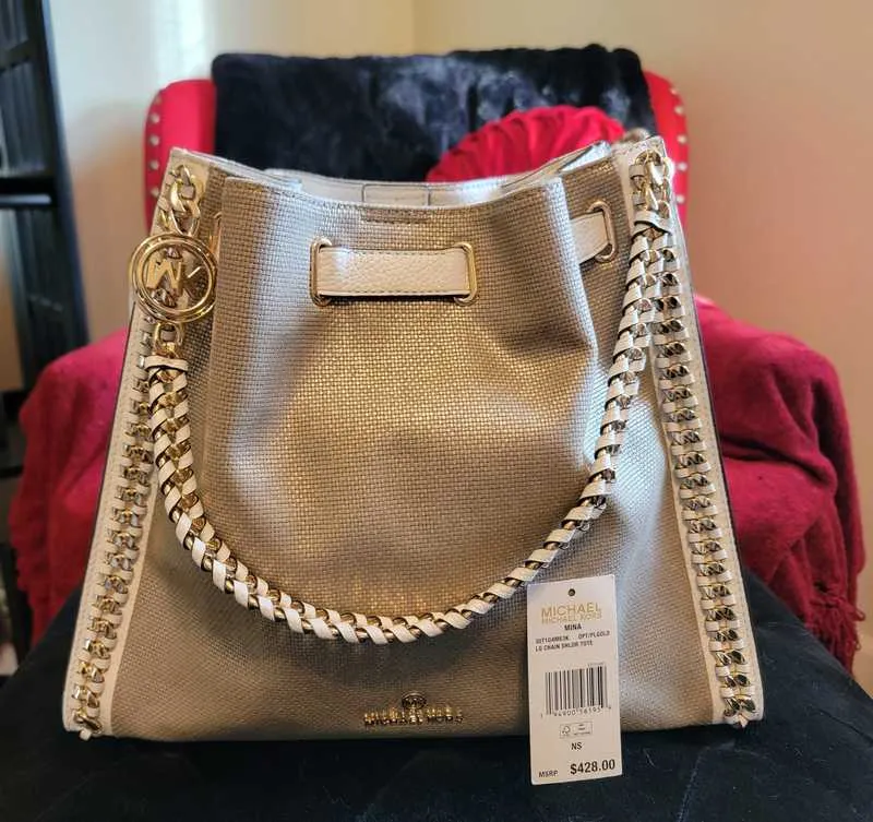 Mina Large Metallic Canvas Chain Shoulder Bag
