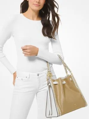 Mina Large Metallic Canvas Chain Shoulder Bag