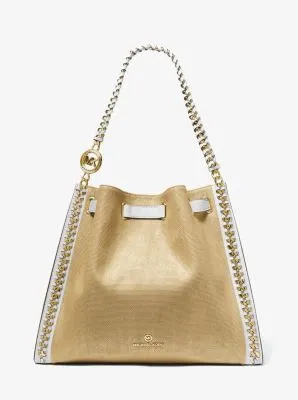 Mina Large Metallic Canvas Chain Shoulder Bag
