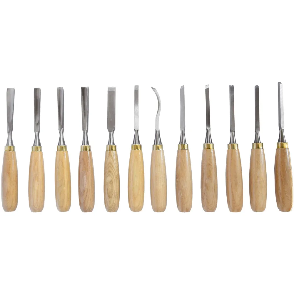 Tork Craft | Chisel Set Wood Carving in Leather Pouch 12Pc
