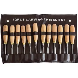 Tork Craft | Chisel Set Wood Carving in Leather Pouch 12Pc