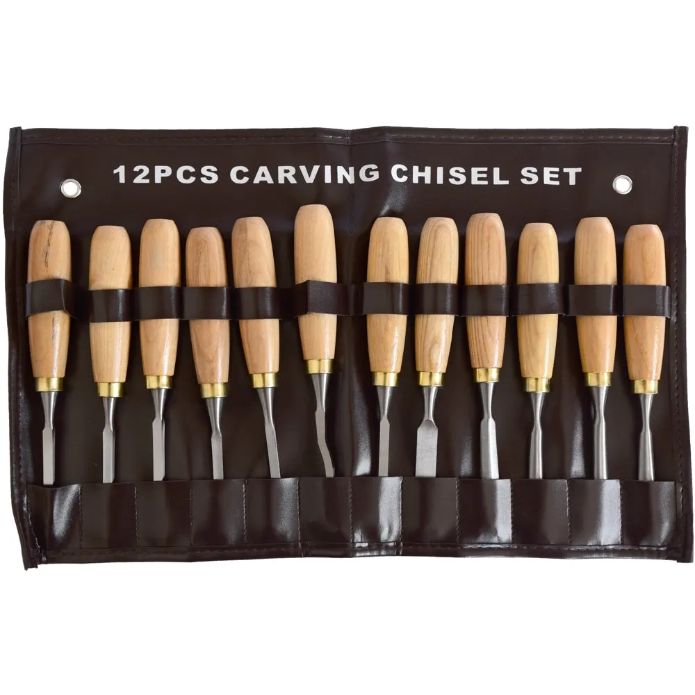 Tork Craft | Chisel Set Wood Carving in Leather Pouch 12Pc