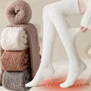 Winter Women's Plush Thick Coral Fleece Socks Thigh High Over The Knee Long Socks