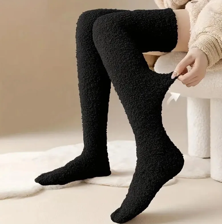 Winter Women's Plush Thick Coral Fleece Socks Thigh High Over The Knee Long Socks