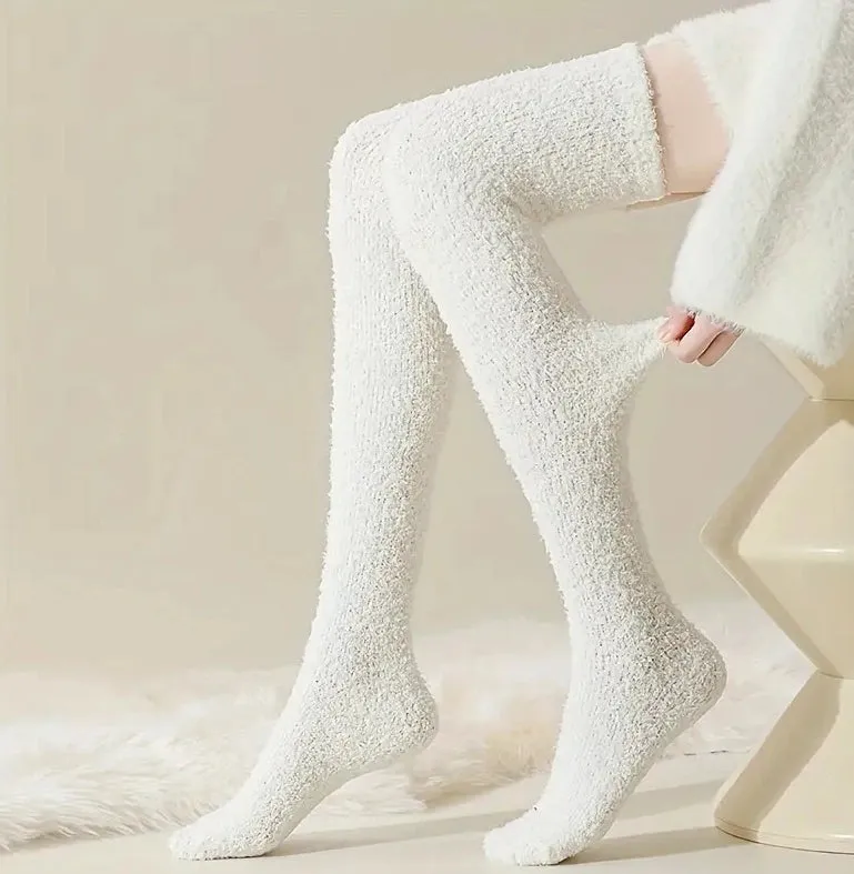 Winter Women's Plush Thick Coral Fleece Socks Thigh High Over The Knee Long Socks