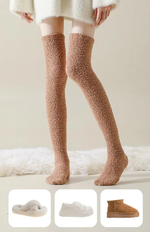 Winter Women's Plush Thick Coral Fleece Socks Thigh High Over The Knee Long Socks