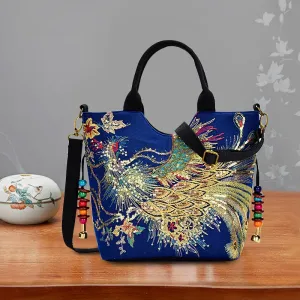 Women Handmade Embroidery Peacock Bohemian Shoulder Bag