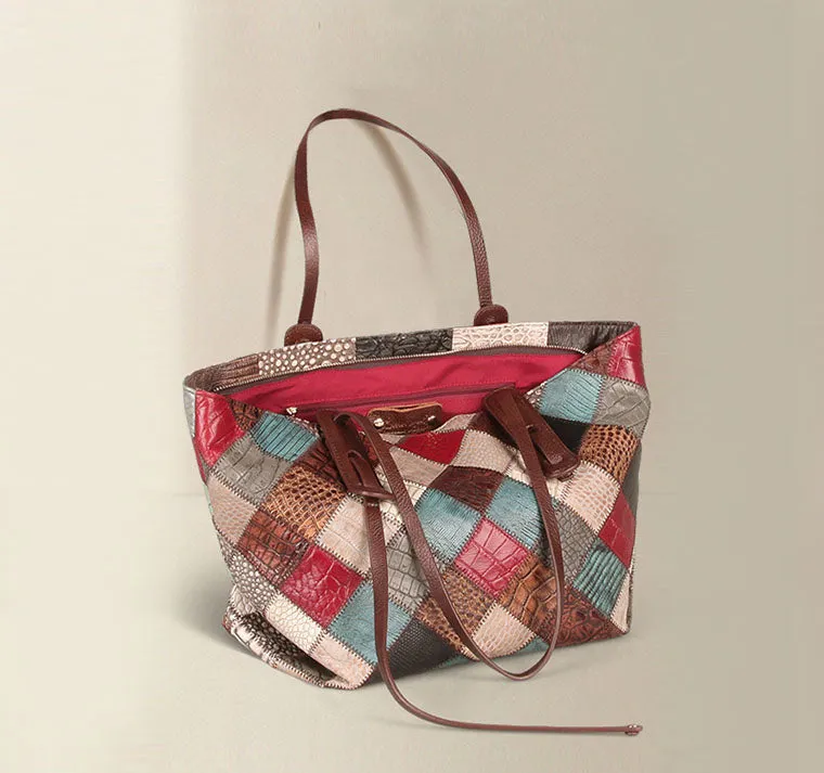Womens Boho Leather Tote Bag Leather Shoulder Bag For Women