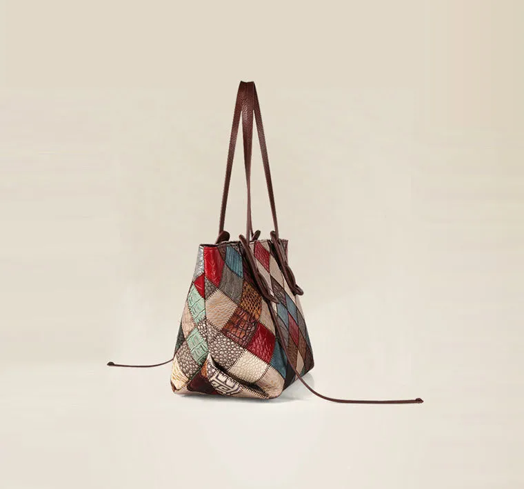 Womens Boho Leather Tote Bag Leather Shoulder Bag For Women