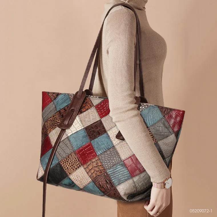 Womens Boho Leather Tote Bag Leather Shoulder Bag For Women