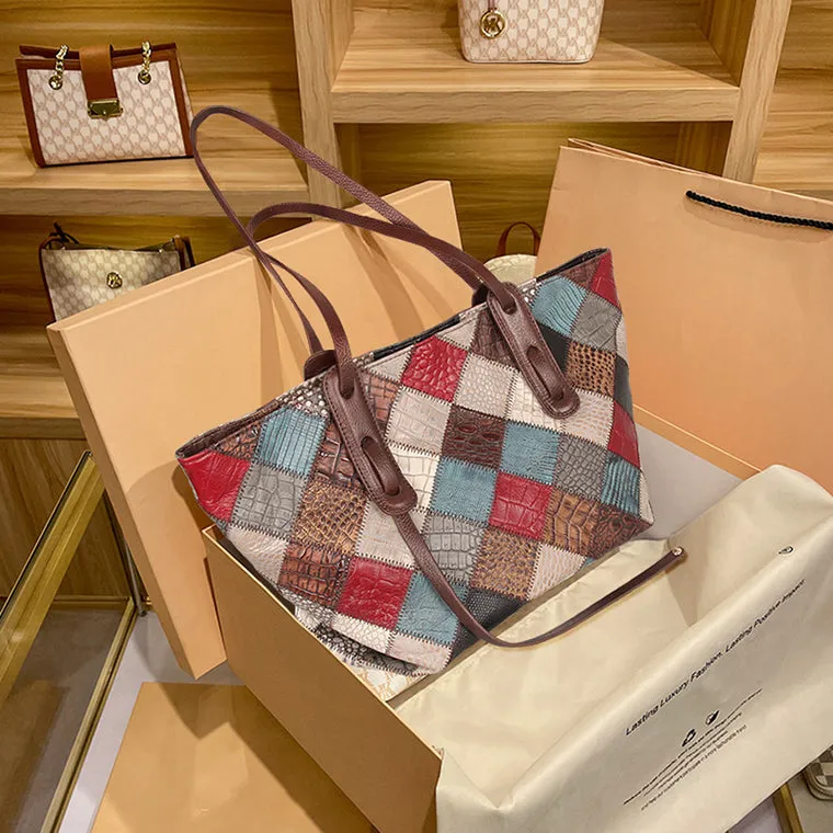 Womens Boho Leather Tote Bag Leather Shoulder Bag For Women