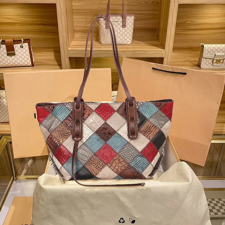 Womens Boho Leather Tote Bag Leather Shoulder Bag For Women
