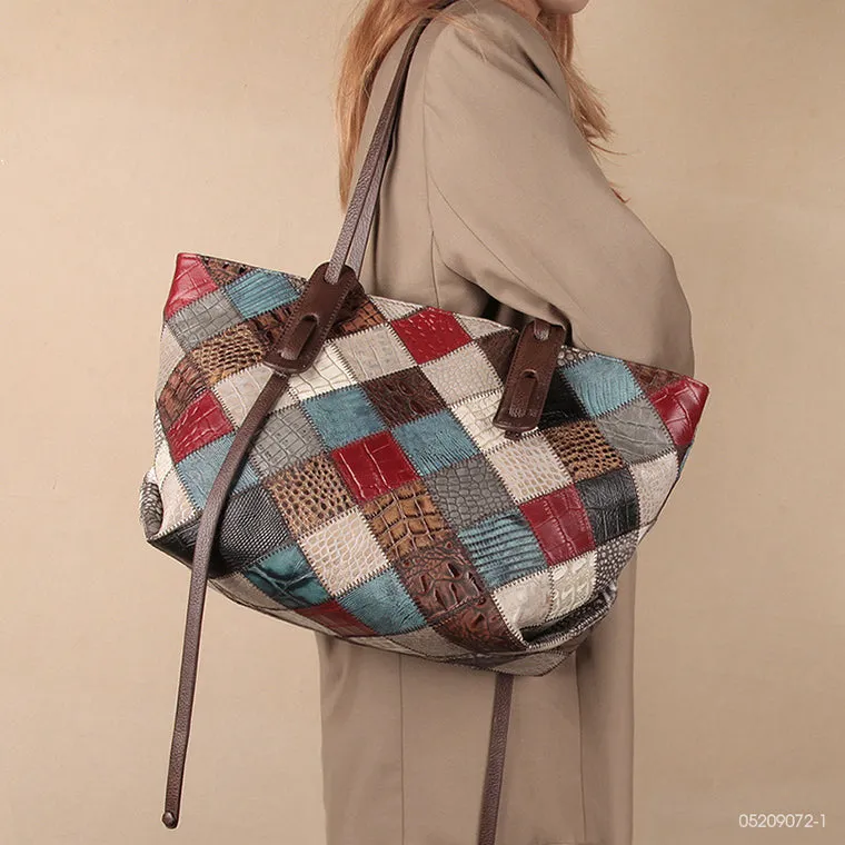 Womens Boho Leather Tote Bag Leather Shoulder Bag For Women