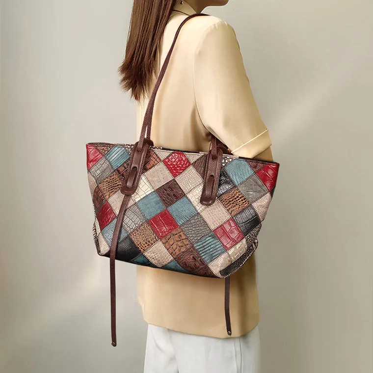 Womens Boho Leather Tote Bag Leather Shoulder Bag For Women