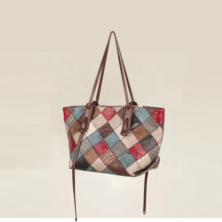 Womens Boho Leather Tote Bag Leather Shoulder Bag For Women