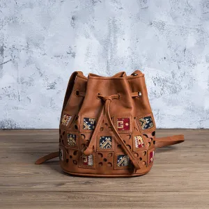 Womens Vegan Leather Crossbody Bucket Bag Boho Purses For Women
