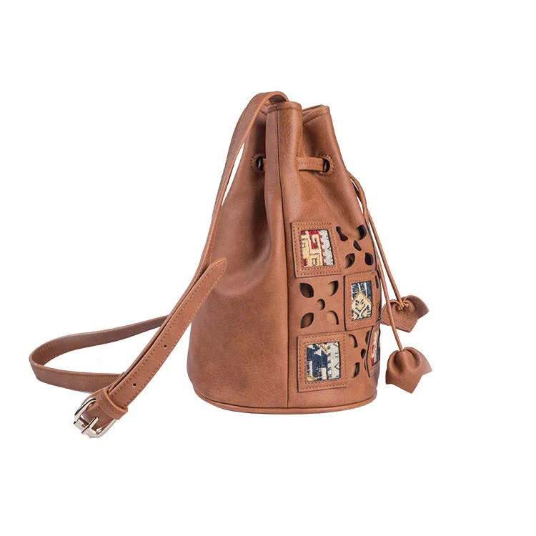 Womens Vegan Leather Crossbody Bucket Bag Boho Purses For Women