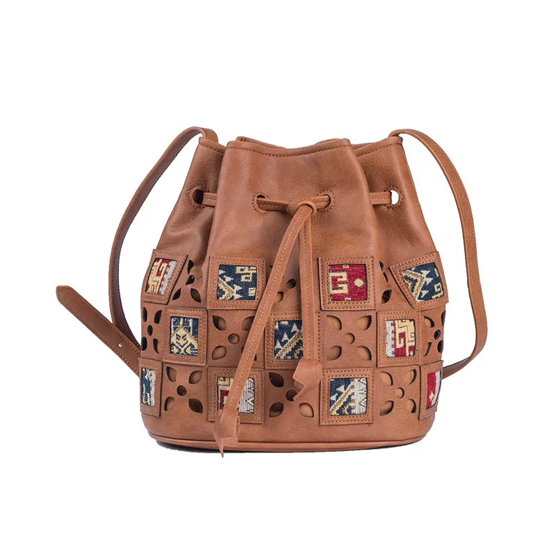 Womens Vegan Leather Crossbody Bucket Bag Boho Purses For Women